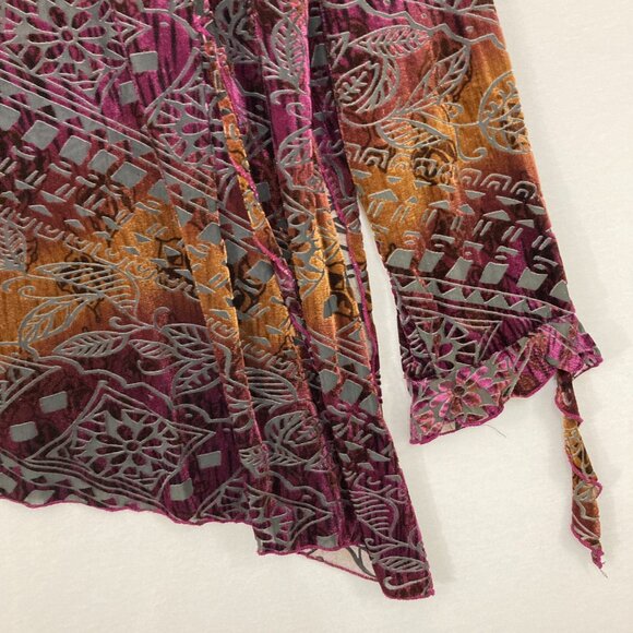 Valentine -USA 2X Multi Color Velvet Ruffle Boho Romantic Asymmetric Stretch Top - Picture 5 of 12